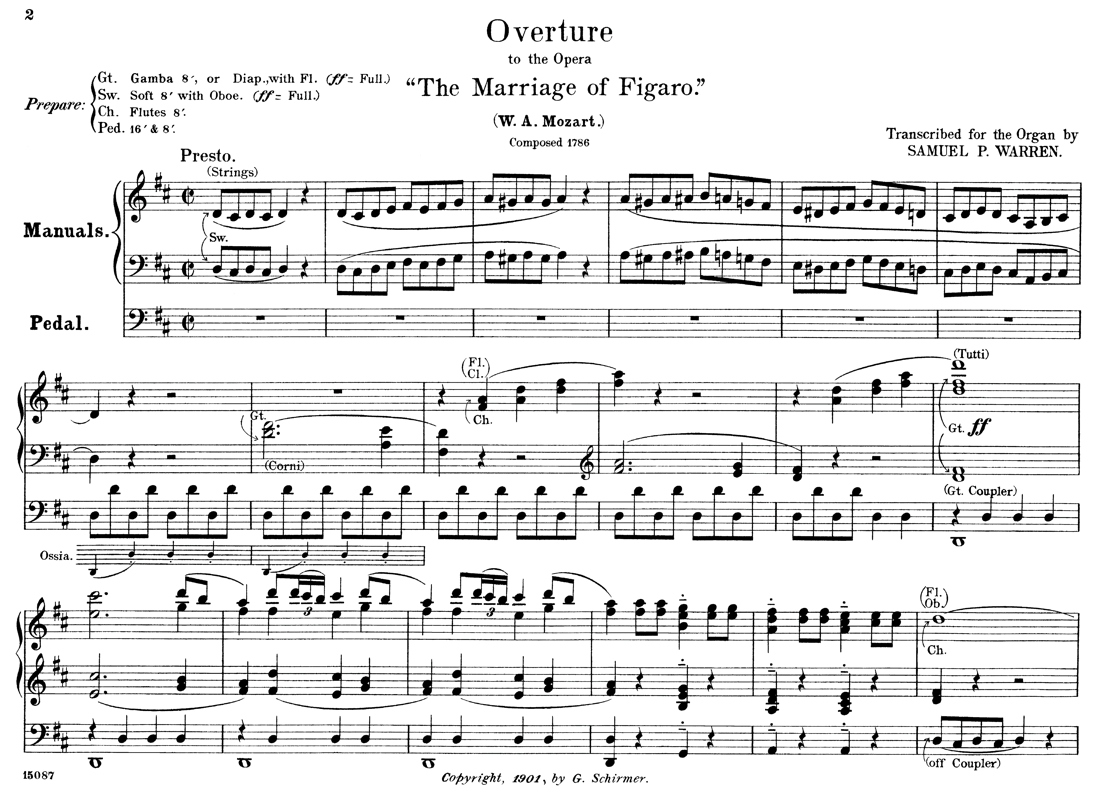 Overture To The Marriage Of Figaro By W A Mozart Transcribed By Overture To The Marriage Of Figaro By W A Mozart Transcribed By